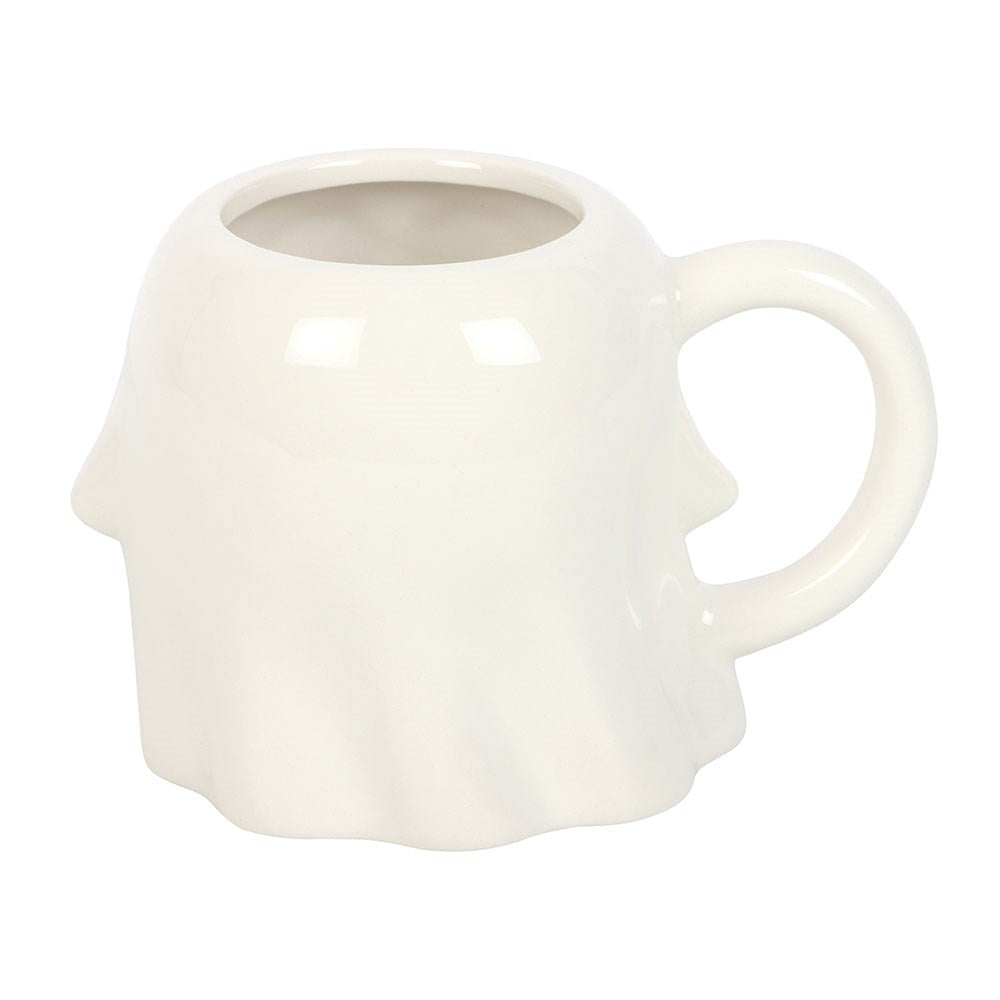 White ghost shaped mug rear and side view