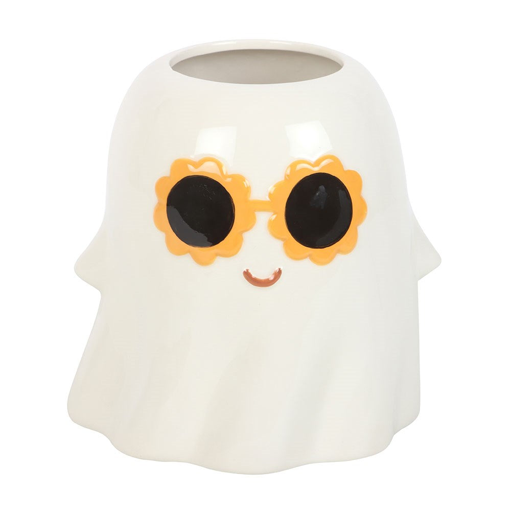 Groovy Ghost vase with orange flower sunglasses