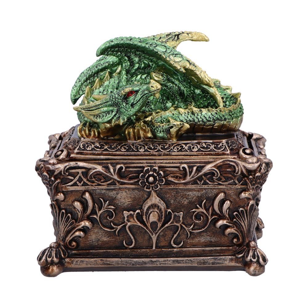 Guardian of the Hoard green dragon trinket box by Nemesis Now