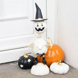 White Metal Pumpkin Witch Ornament