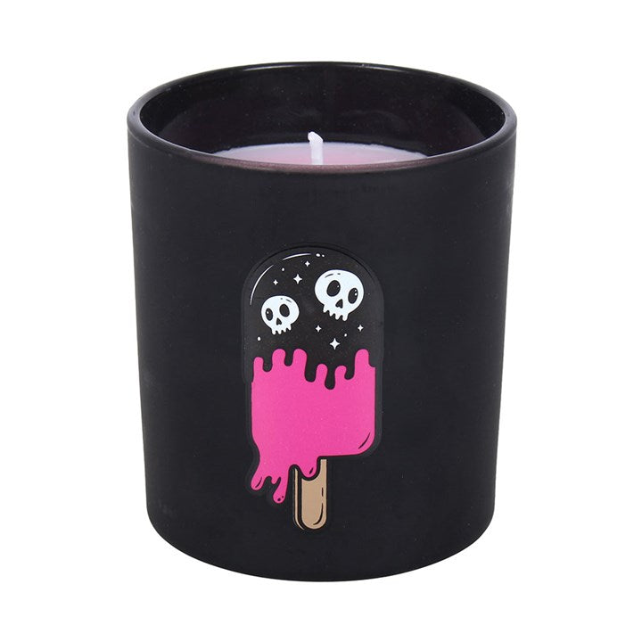 Black candle holder with a pink and black popsicle design on a white background