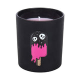 Black candle holder with a pink and black popsicle design on a white background