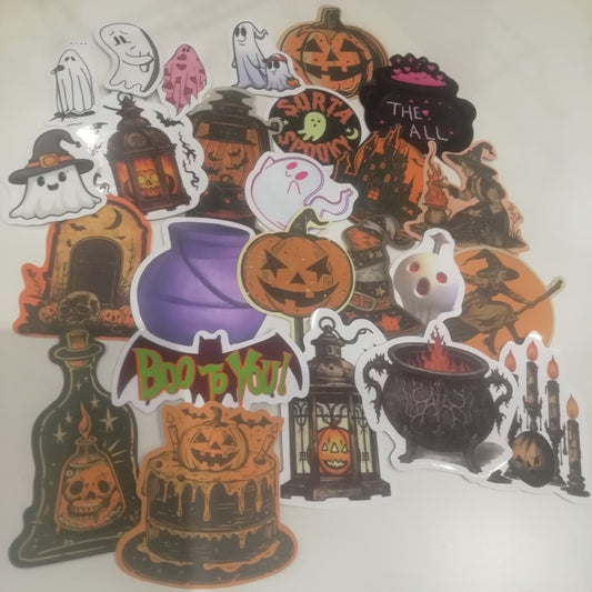 Assorted bundle of 25 Halloween stickers with pumpkins and ghosts