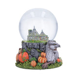Side view of Hagrid’s Hut snow globe and detailed resin base