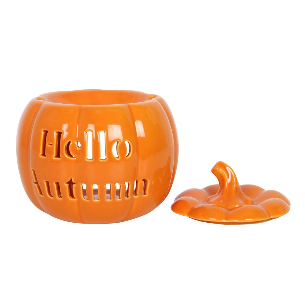 Hello Autumn pumpkin wax burner with removable lid shown separately