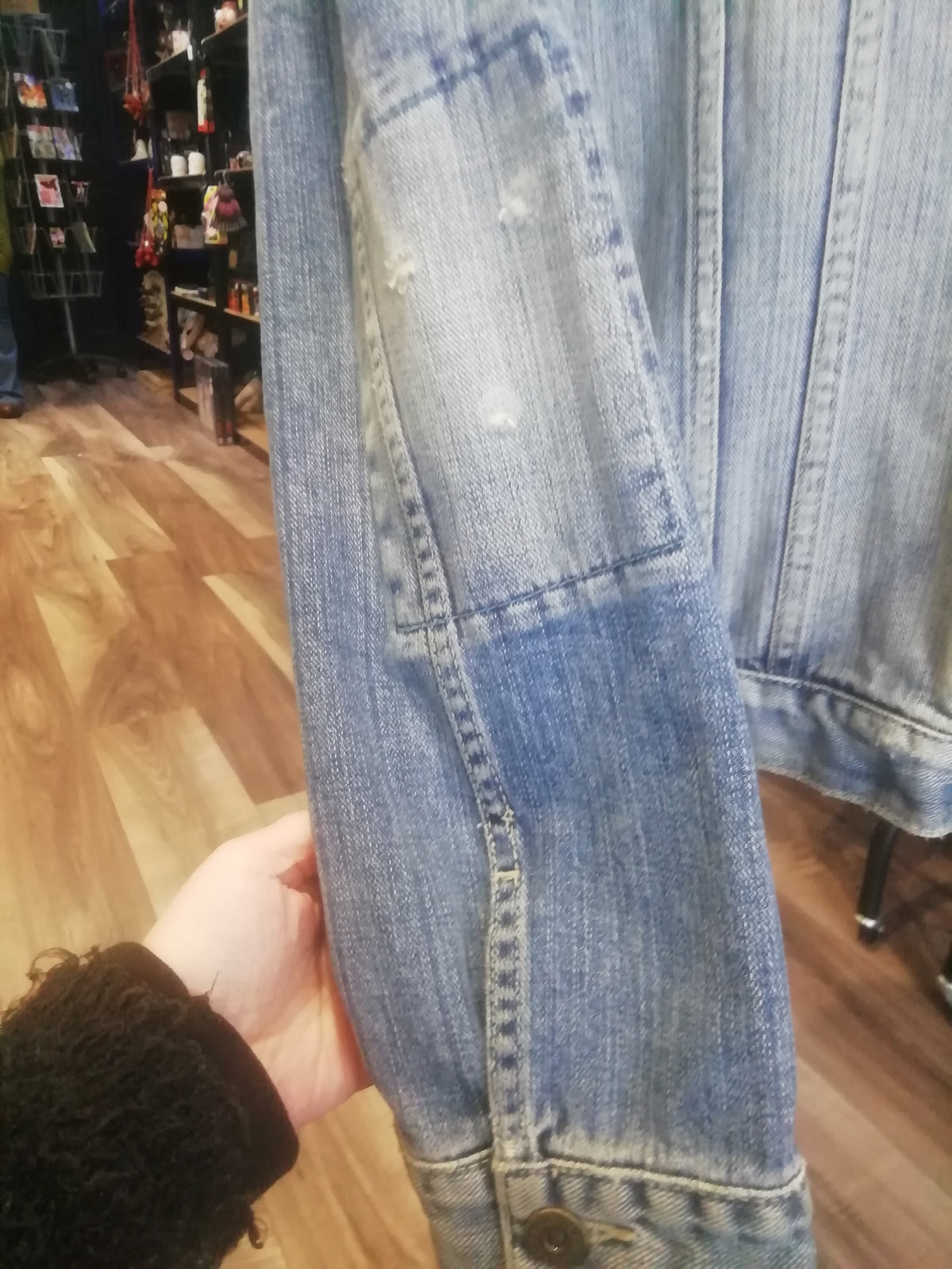 Ladies Distressed Denim Jacket, Large