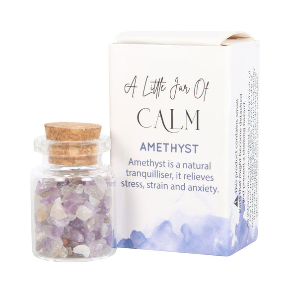 Jar of Calm Amethyst Crystals in a Matchbox