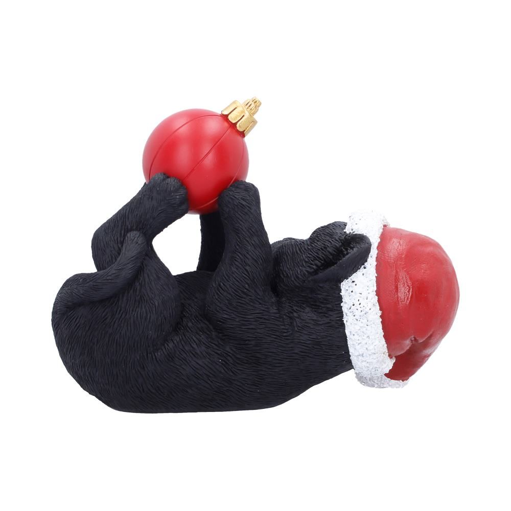 Back view of Jingle Paws festive black cat ornament