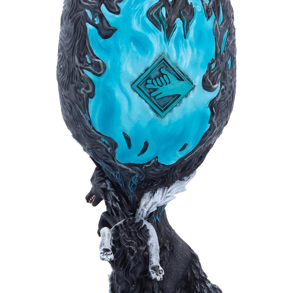 Close-up of the blue energy design on the goblet