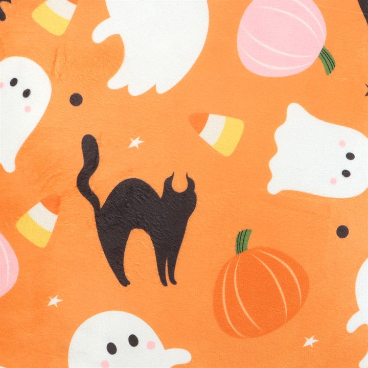 Ghost pumpkin and black cat cushion print