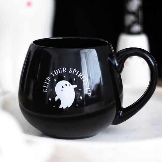 Keep Your Spirits Up black ghost mug