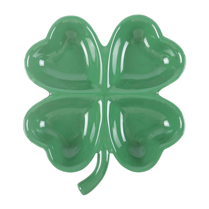 Four-leaf clover green trinket dish top view