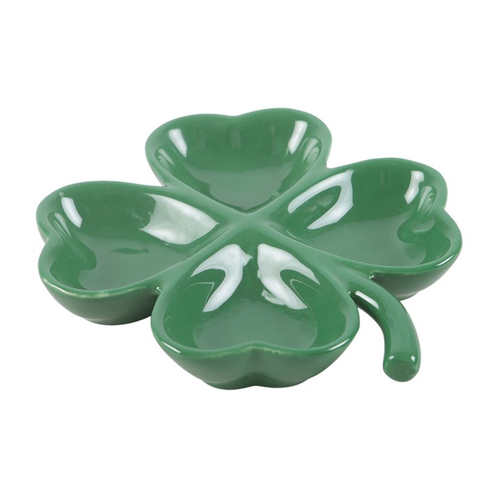 Green ceramic clover jewellery trinket dish
