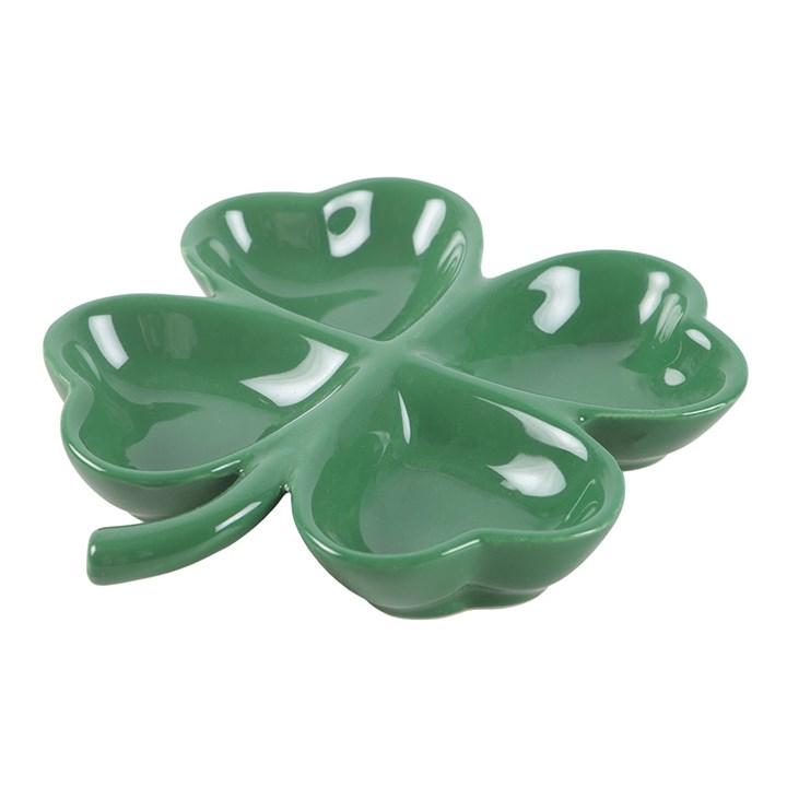 Green ceramic clover jewellery trinket dish