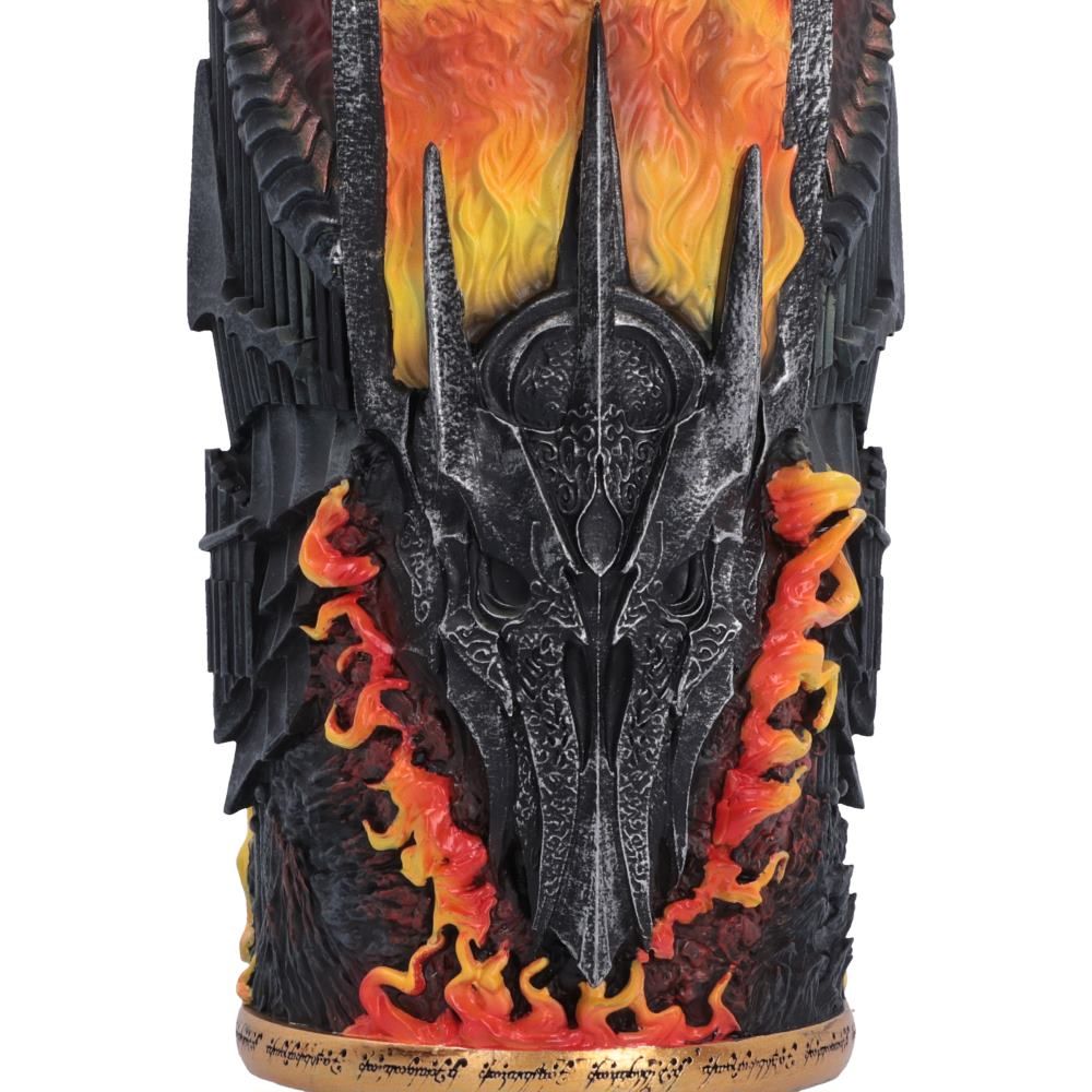 Sauron helmet detail on Lord of the Rings tumbler