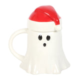Ghost Mug with Santa Hat Lid