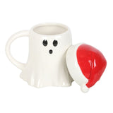 Ghost Mug with Santa Hat Lid