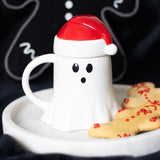 Ghost Mug with Santa Hat Lid