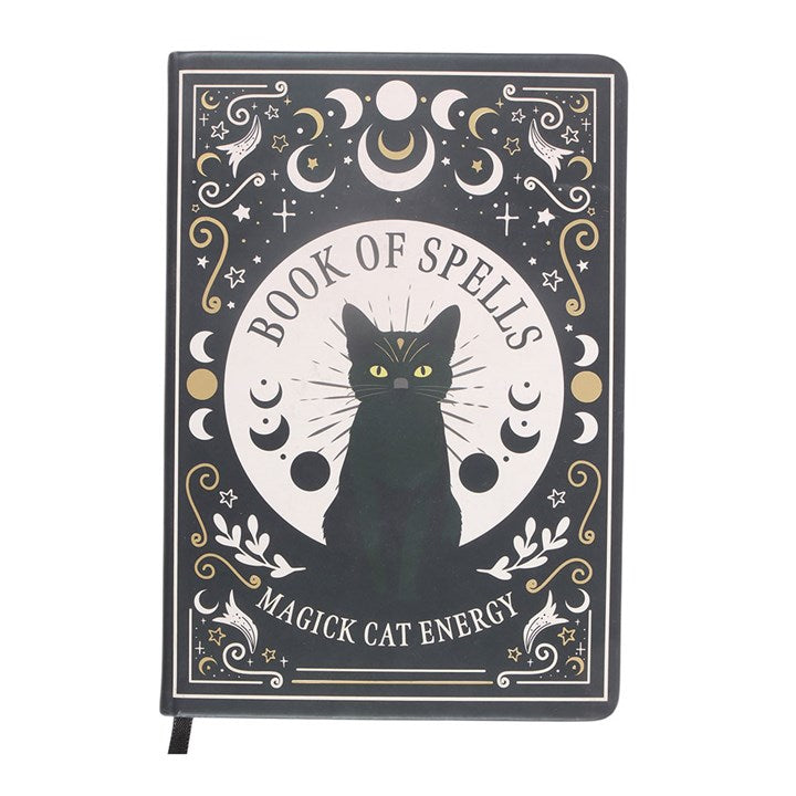 Gothic black cat spell book notebook and pen gift set.