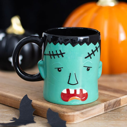 Frankenstein head mug with spooky Halloween design