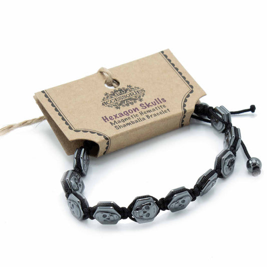 Magnetic Hematite Shamballa Bracelet - Hexagon Skulls