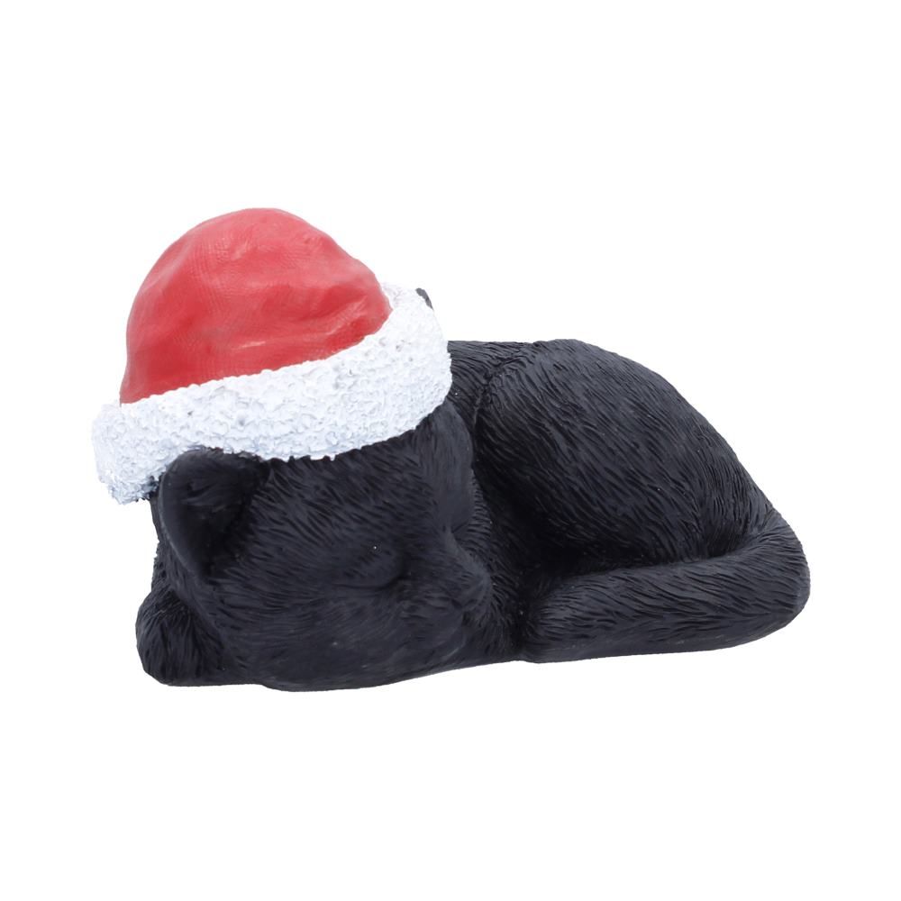Merry Whiskers sleeping cat figurine with red Santa hat