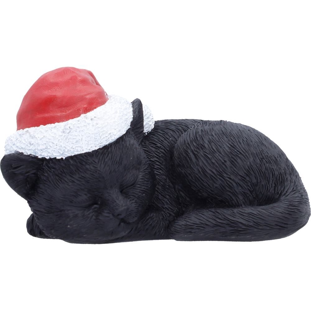 Sleeping black cat Christmas ornament wearing a Santa hat