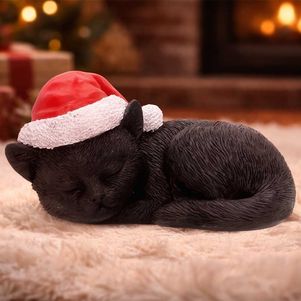 Merry Whiskers Christmas cat ornament in a festive display