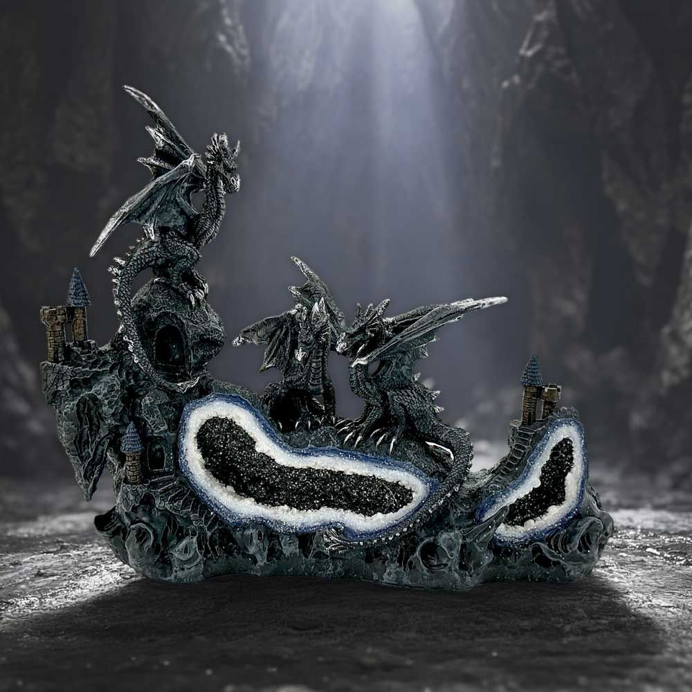 Midnight Geode Dragon Guardians black dragon figurine on display