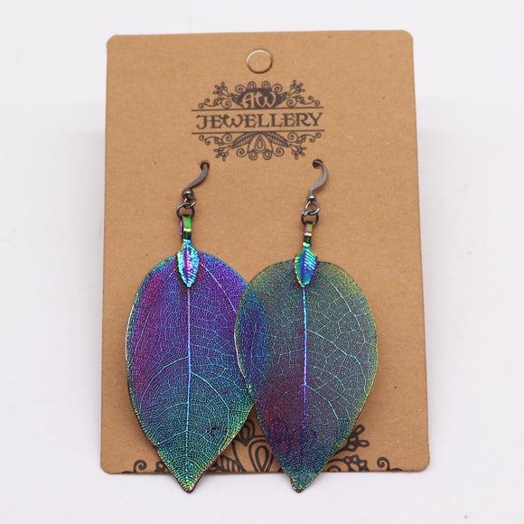 Multi-coloured Real Leaf Earrings