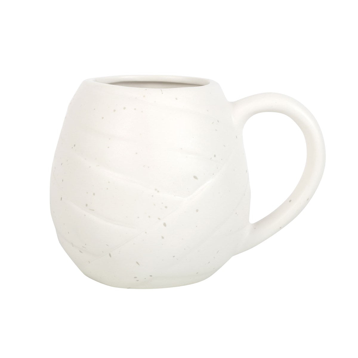 White mummy mug side and rear view