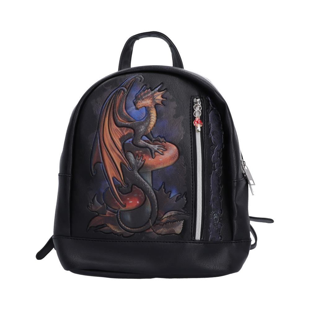 Anne Stokes Mushroom Dragon Backpack in black PU leather