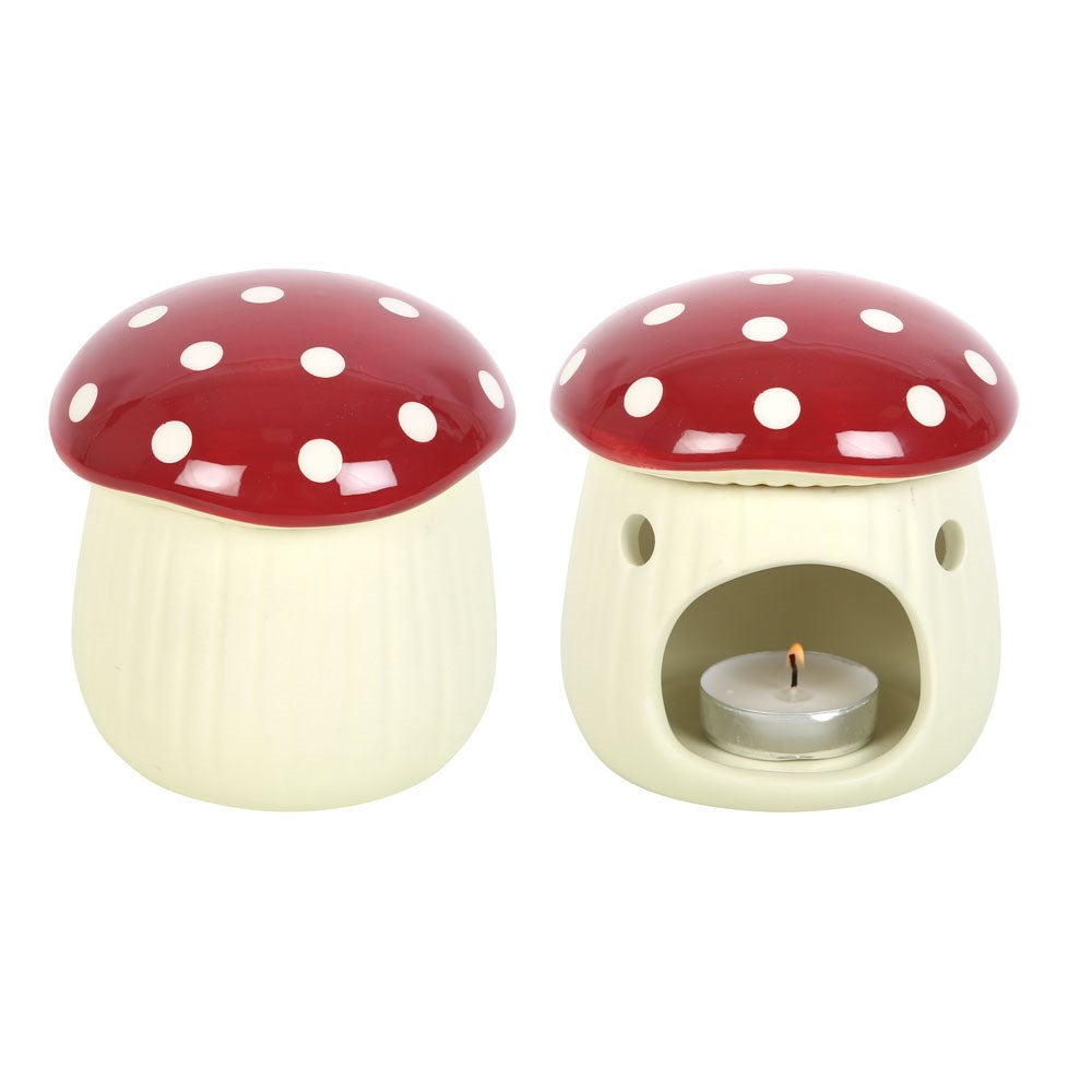 Red and white mushroom shaped oil burner and wax melt warmer