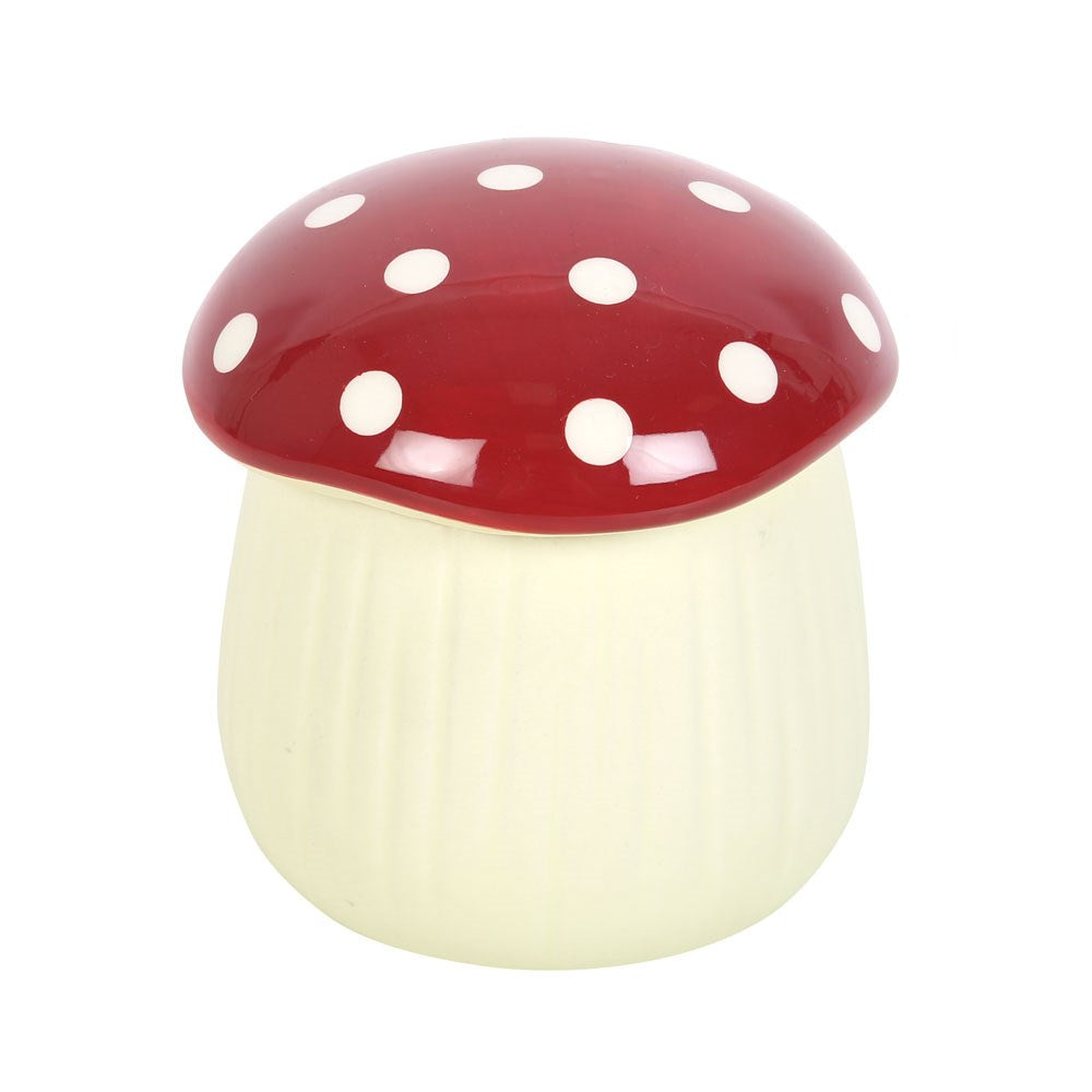 Toadstool oil burner with red spotted mushroom lid