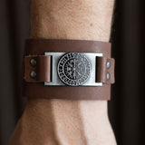 Viking Compass Leather Cuff Bracelet