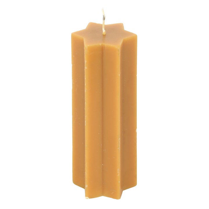 Full view of gold five-point star-shaped candle