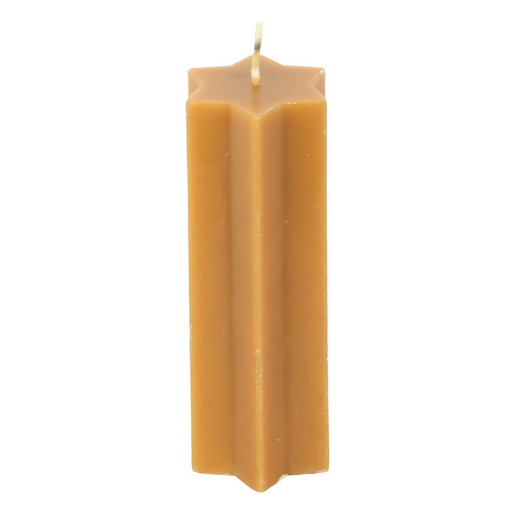 Side view of gold unscented star candle
