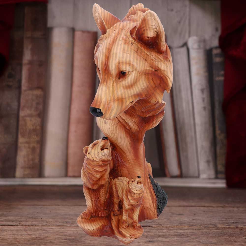 Natural Song Wolves Wood Effect Bust