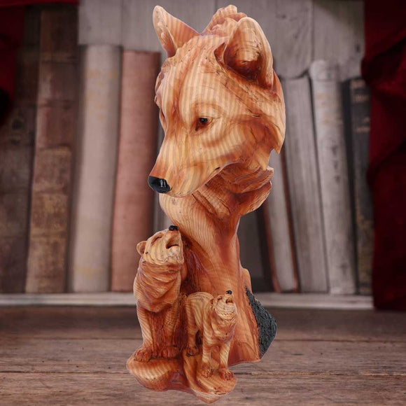 Natural Song Wolves Wood Effect Bust