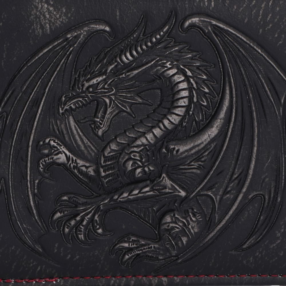 Obsidian Dragon black PU leather wallet with dragon artwork close up