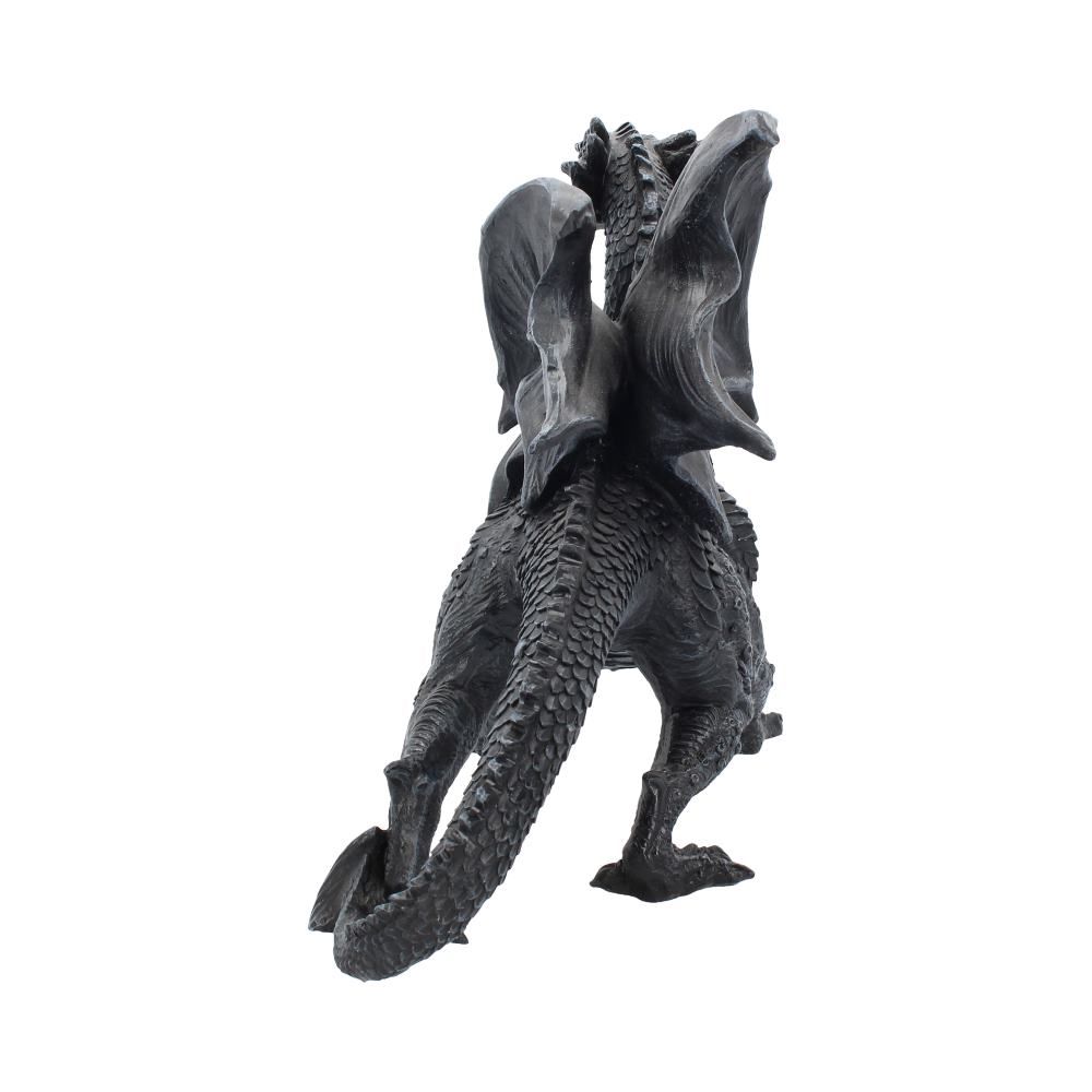 Rear view of black resin dragon figurine