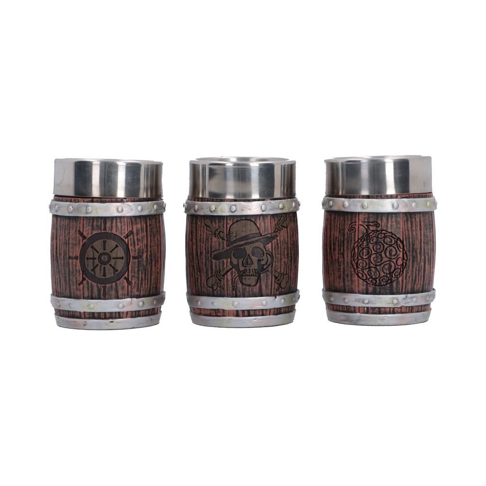 Three One Piece barrel shot glasses