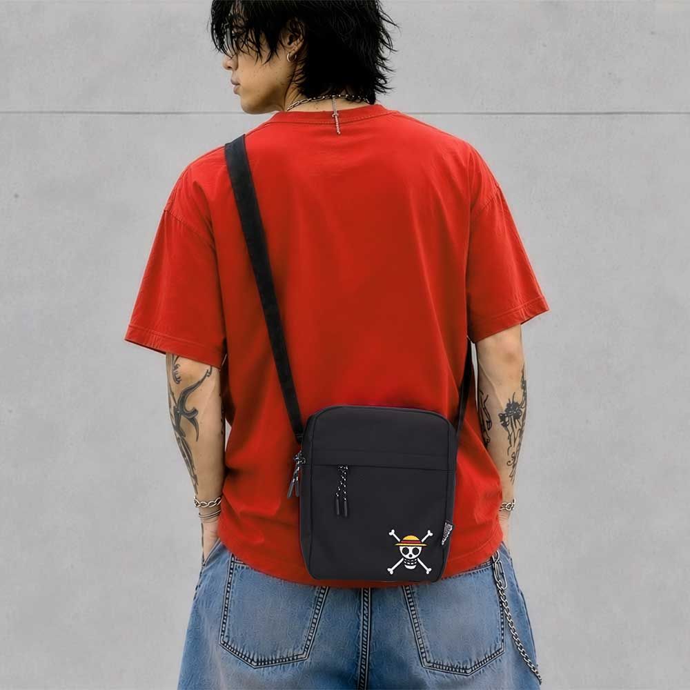 One Piece Luffy black crossbody bag worn