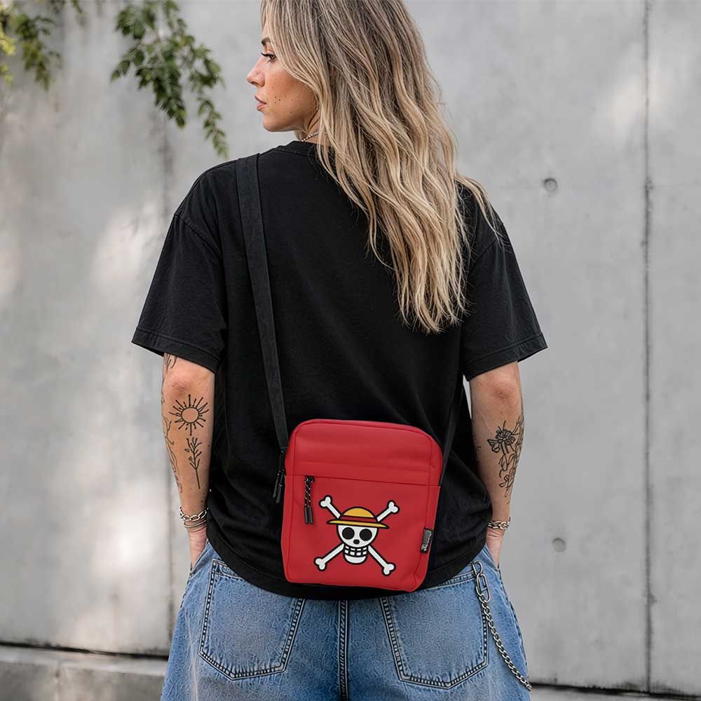 One Piece Luffy red crossbody bag worn