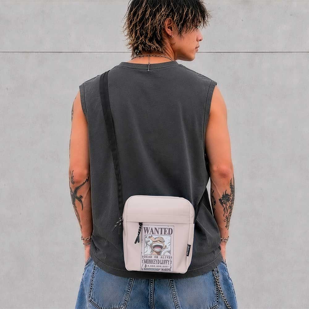 One Piece Luffy Wanted Poster crossbody bag worn