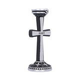 Angled view of black gothic cross candle holder