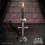 Ozzy Osbourne Prince of Darkness candle holder displayed with a lit candle