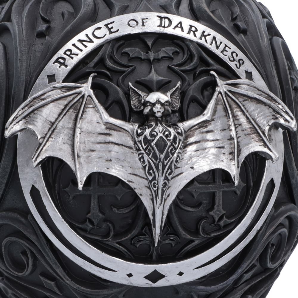 Prince of Darkness bat emblem on rear of Ozzy Osbourne skull