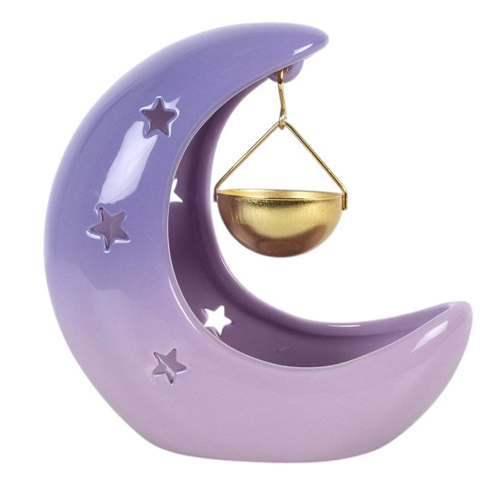 Pastel purple celestial moon oil burner with star cut-outs