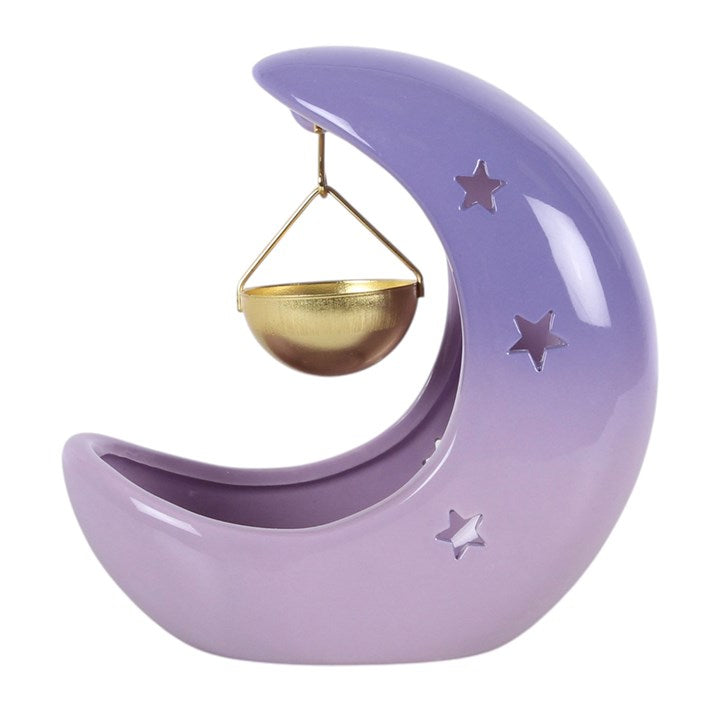 Purple moon oil burner with suspended gold fragrance bowl